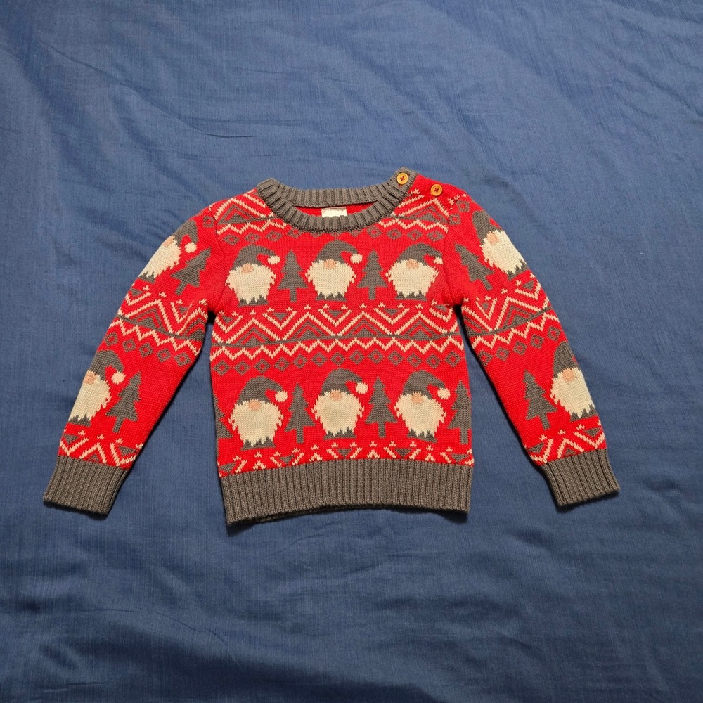 Holiday Time Gnome Sweater Toddler 3T Red Excellent Fair Isle Christmas Knit